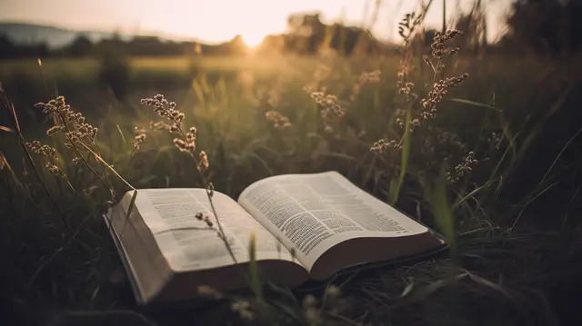 Book lying in grass