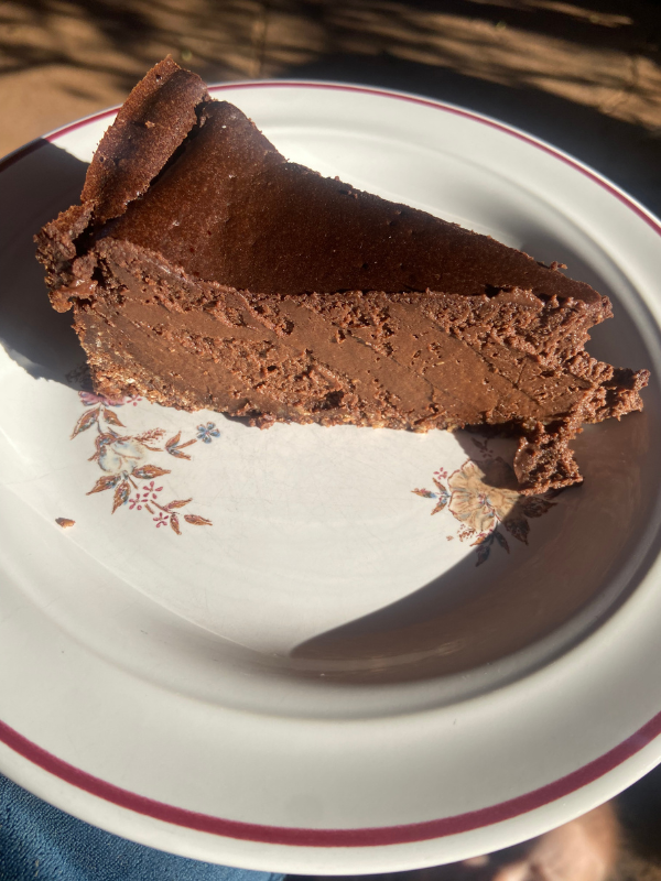 Double Chocolate (Healthy) Baked Cheesecake slice on a plate