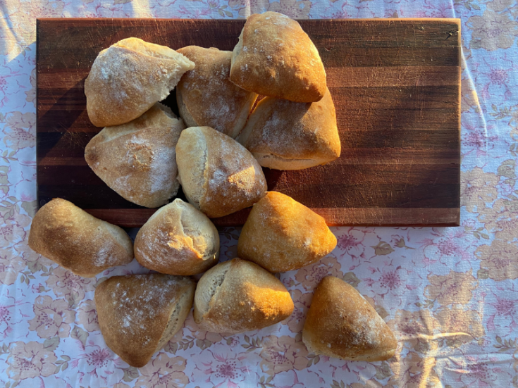 Easy sourdough ciabatta rolls on a cutting board