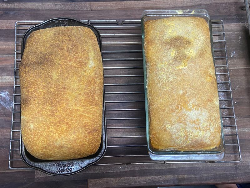 baked sourdough in bread pans