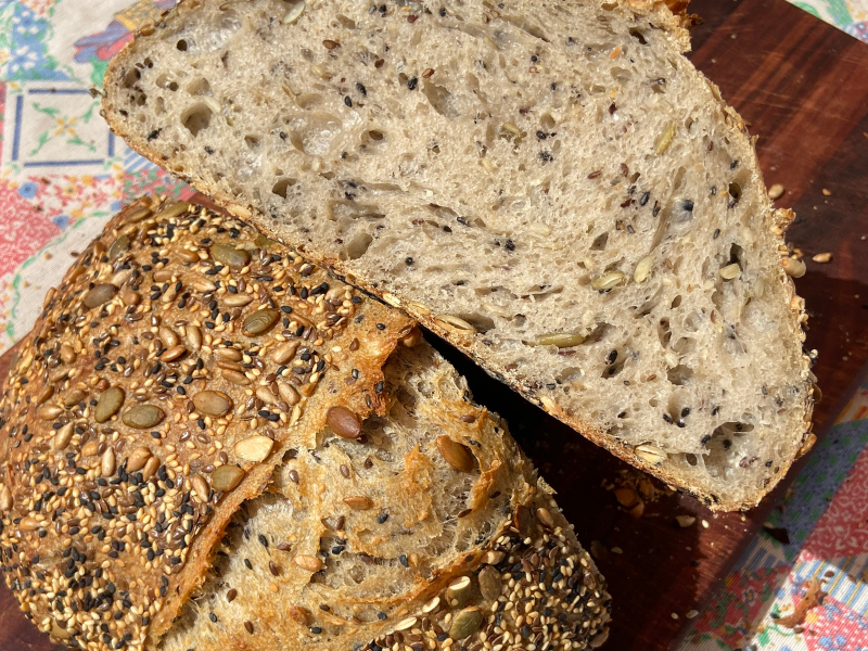 Multi Seed Sourdough Bread Close up