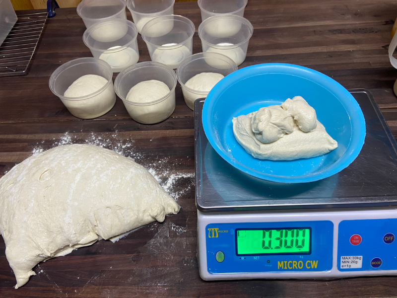 Dividing sourdough pizza dough
