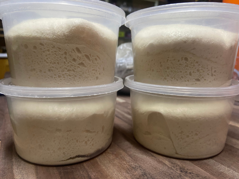 Sourdough Pizza Dough Divided and ready for fridge for later use