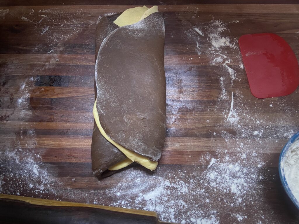 Easy laminated chocolate sourdough bread - ROLLING